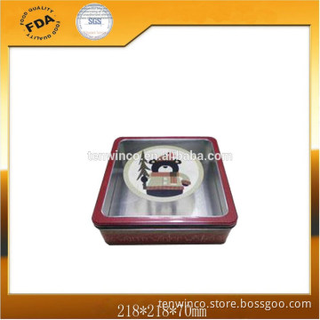Square Tin Box with Printing PVC Window Empty Tin Case